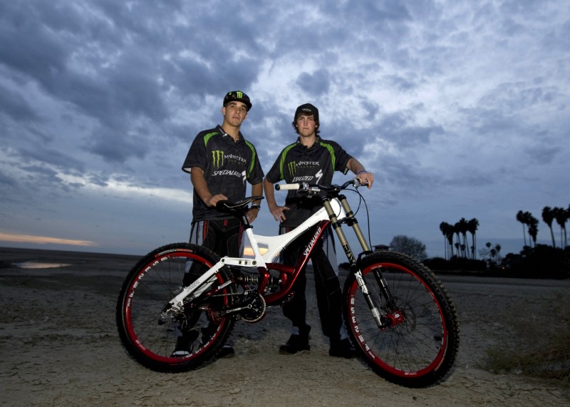 Brendan and Sam with the race bike.