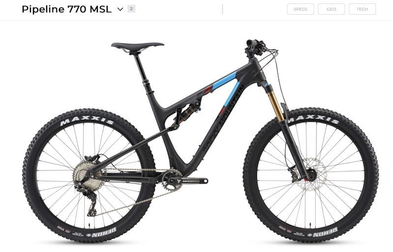2017 Rocky Mountain Pipeline 770 MSL w/ fork & shock For Sale