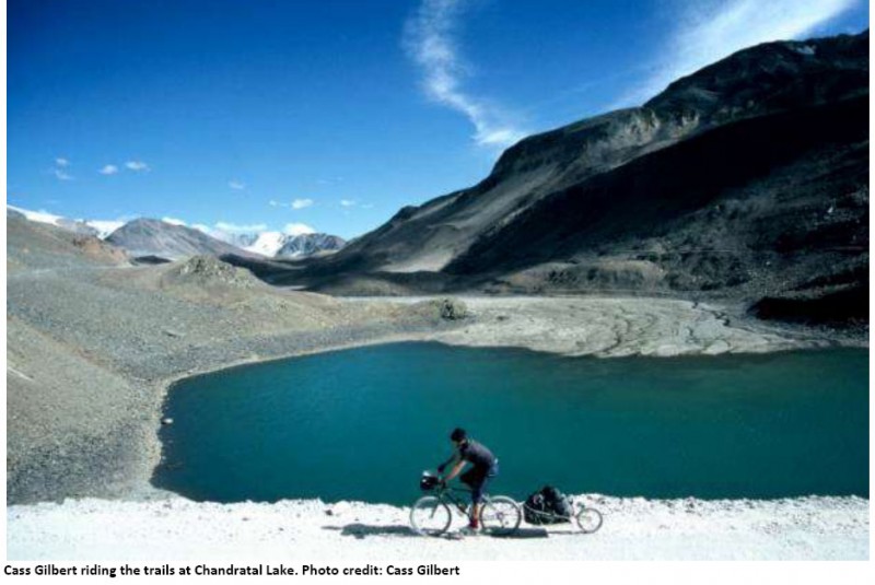 Cass Gilbert riding the trail at Chandratal Lake