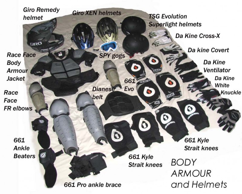 what's in my kit bag?

body armour and helmets...

whoops...forgot to label the Race Face Fr knee and shin guards ;)