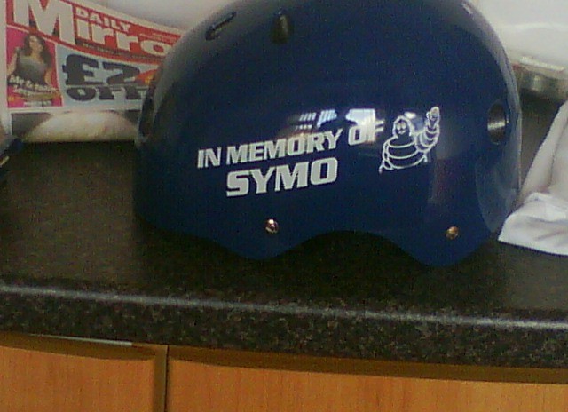 a sticker on my helit for u symo R I P m8