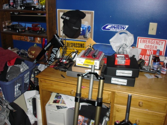 My parts and old frame and forks and stuff. AND YES I KNO MY ROOMS A MESS