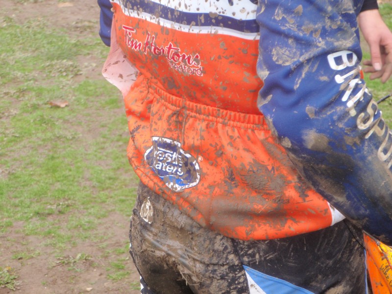 The mud on Jared after the race