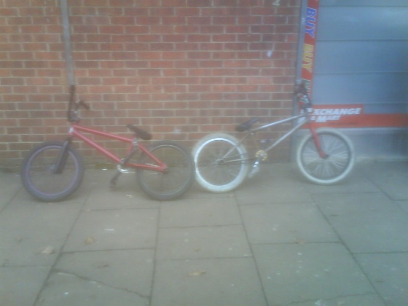 mine and max's bmx's mine is the red lush one max's is the rusty old heap of shit wid a freecoaster