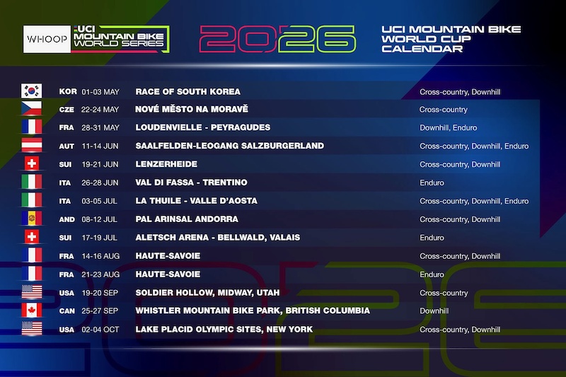 Official 2026 UCI World Cup DH, XC, & Enduro Calendar ...