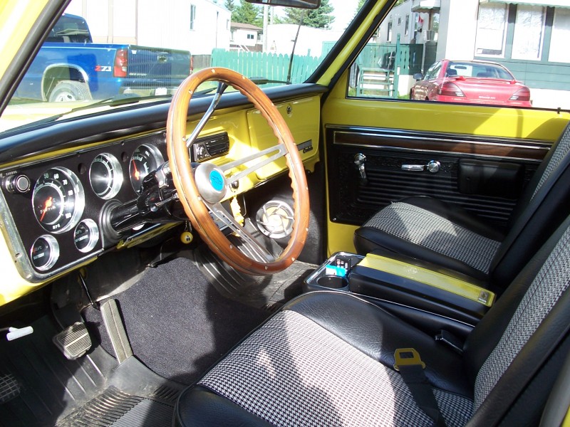 interior of '69 chev c/20. has 2 twelve inch subs behind the seats