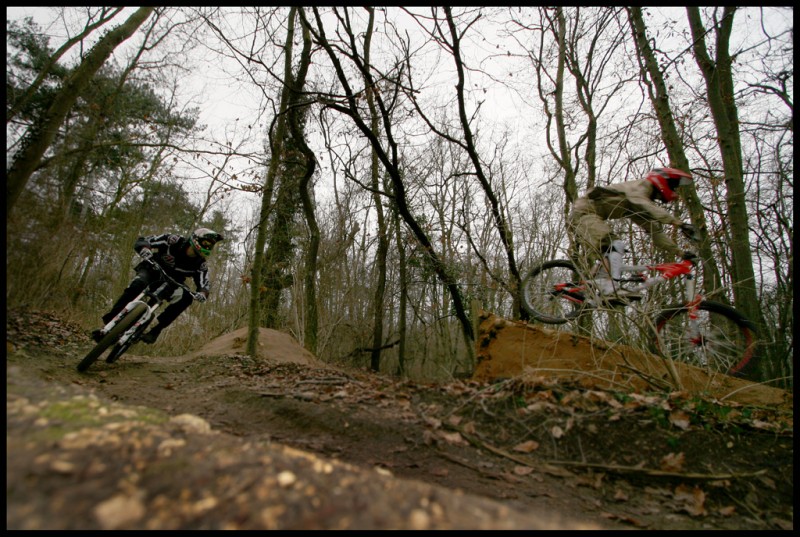 one on the jump, and the other on the berm...  believe me or not, that's quicker without jumping.