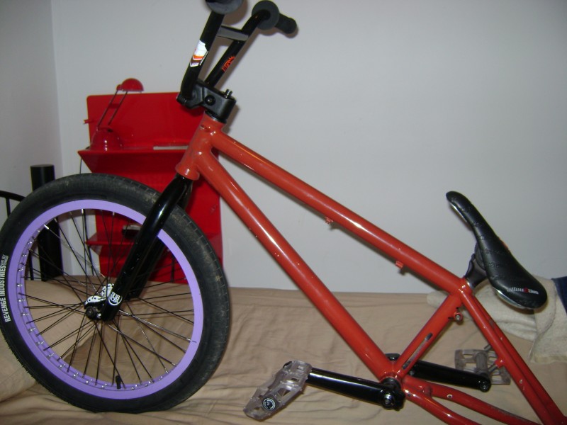my bike, chainlesss. and rear wheel-less. lol.  New subrosa fork and oddysey wheel.