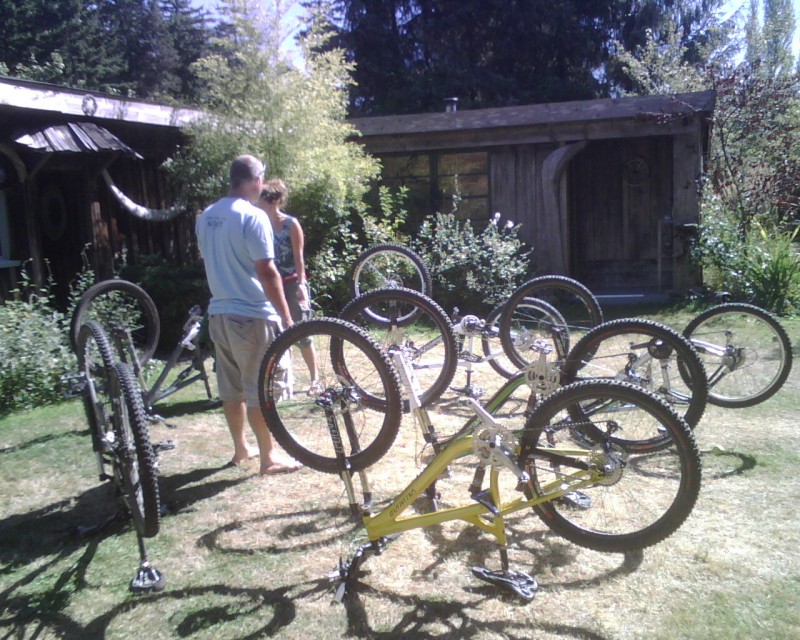 Getting the bikes ready for a trip around the island.
