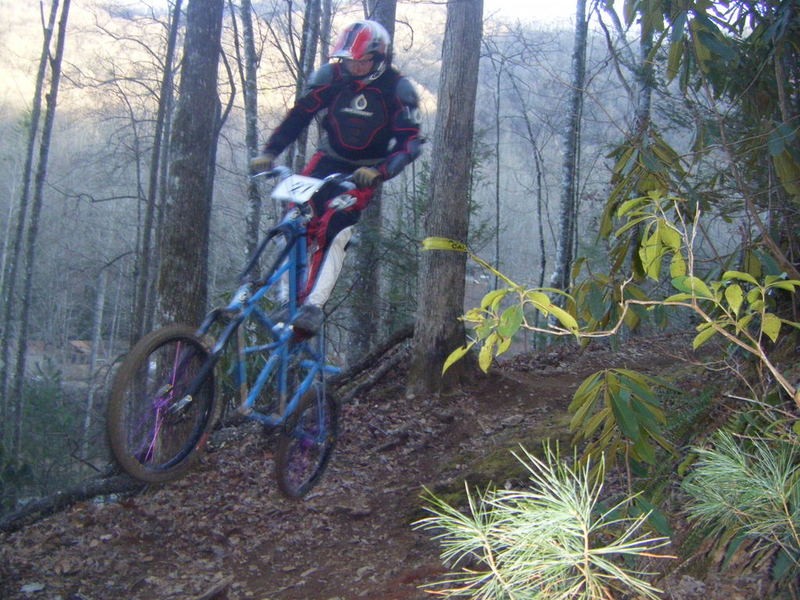 Three bikes in one! Bars over 6 feet from ground! Wheelbase like 8 feet! This guy freerides and DH races it! He is insane!
