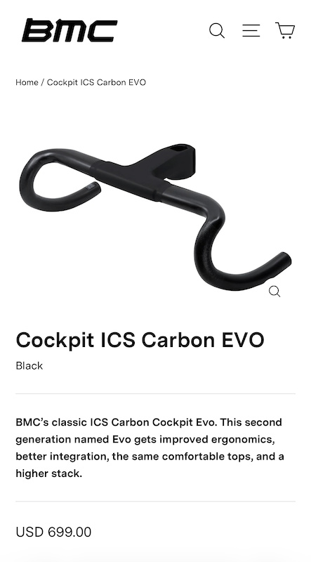 2026 BMC ICS Carbon Evo One-Piece Cockpit Handlebar For Sale