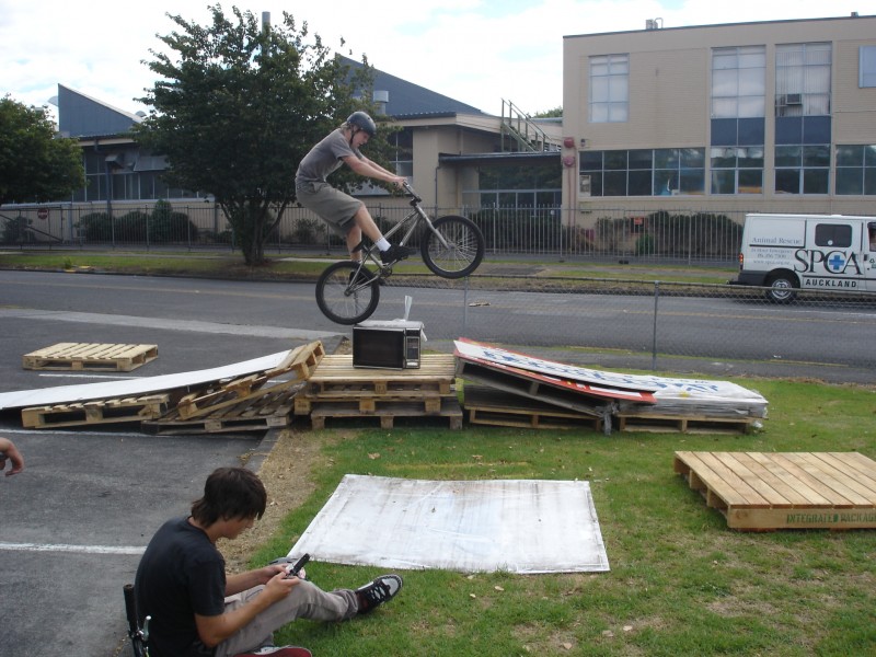 me and my mates went all fly bikes uno and made a ramp to ramp with crates we found