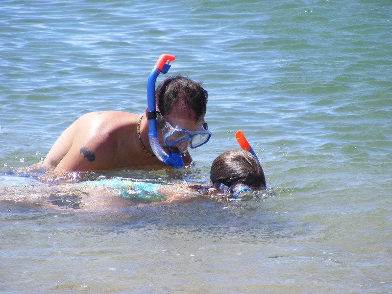 teaching her to snorkle