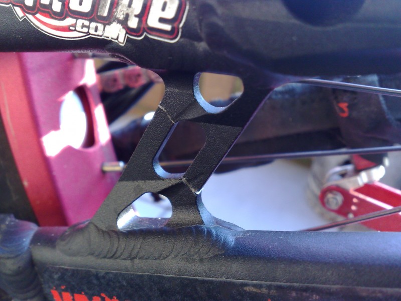 after 5 weeks cracked beyond use, im getting fed up with breaking stuff...
1st my old frame, my axle AGAIN, now my frame again..
i am not a agressive rider and i do not do huge drops orso !!
i think i peddalkick like a mule &gt;? 
really sad cause it was such a nice frame :(