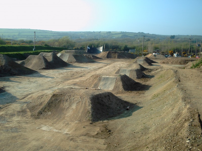 The New Beginner line of tables at The Track in Portreath. to the left you can see the bottom of the slopstyle and pro lines with the wallride.