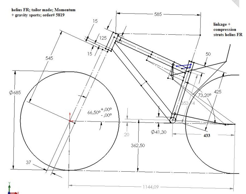 Helius FR Tailor made design drawing. Bottom bracket ended up being about an inch lower but didnt have a chance to update the drawing
