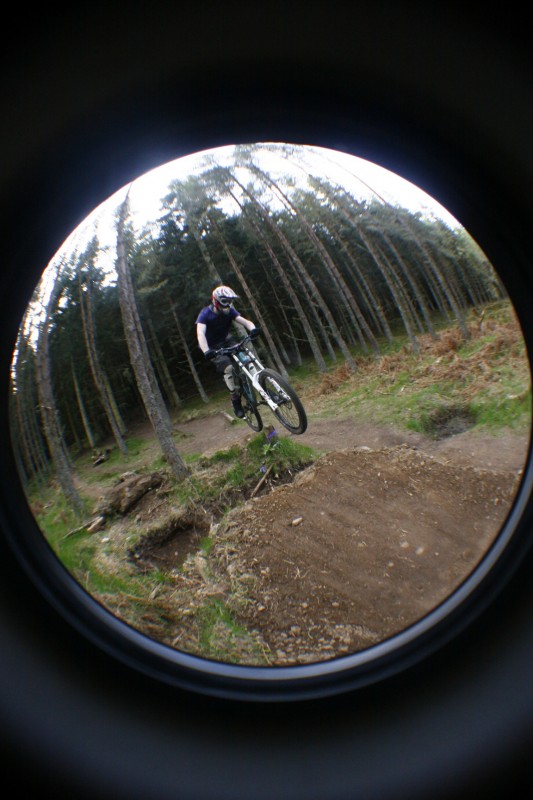 me riding, taken by ruari on my cam with hi9s fisheye taped to it lol