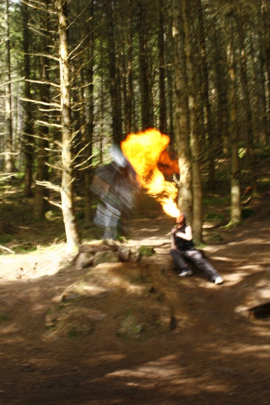 jumping over the roadgap, through the fire jims dad was breathing.