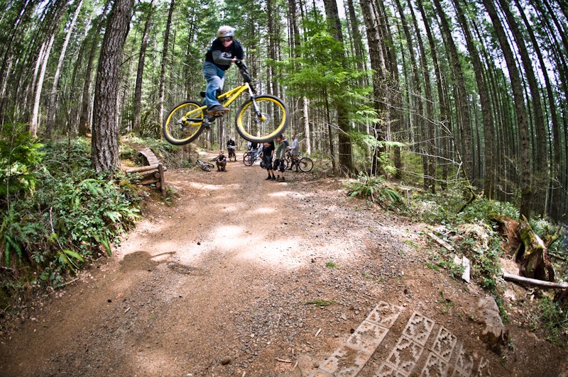 Transition Bikes grassroots rider Eric Hillen hitting up the road gap at Blackrock for the crowd