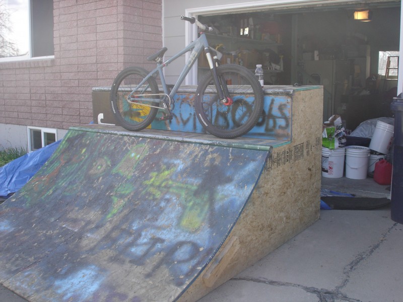 my quarter pipe and my bike
in my driveway