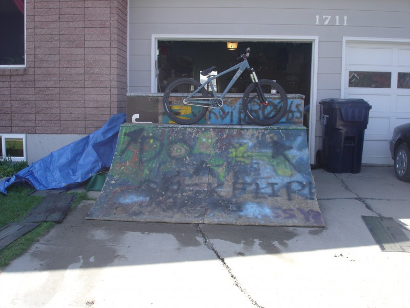 my quarter pipe and my bike
in my driveway