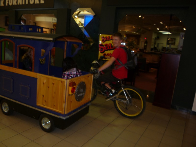 Skitching the train inside Metrotown mall
