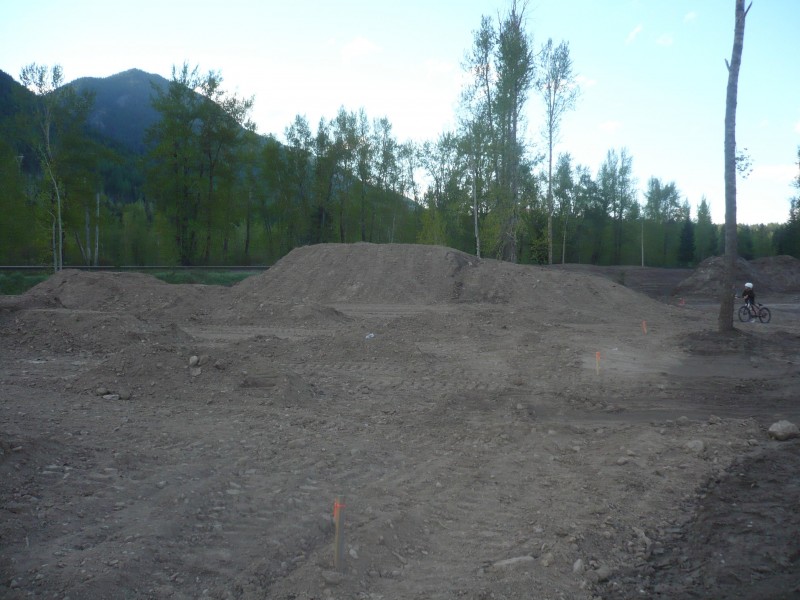The newly roughed in bike park. looking back toward the start ramp.