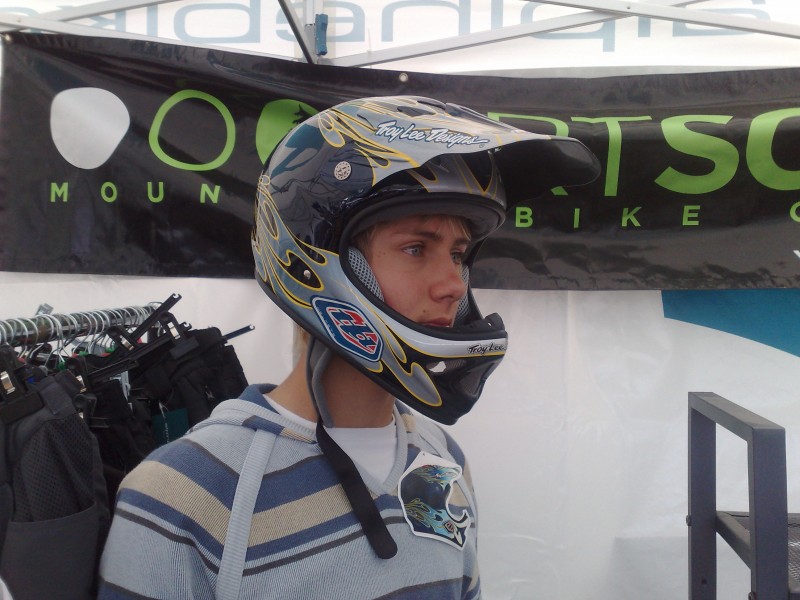 Trying on a TLD helmet