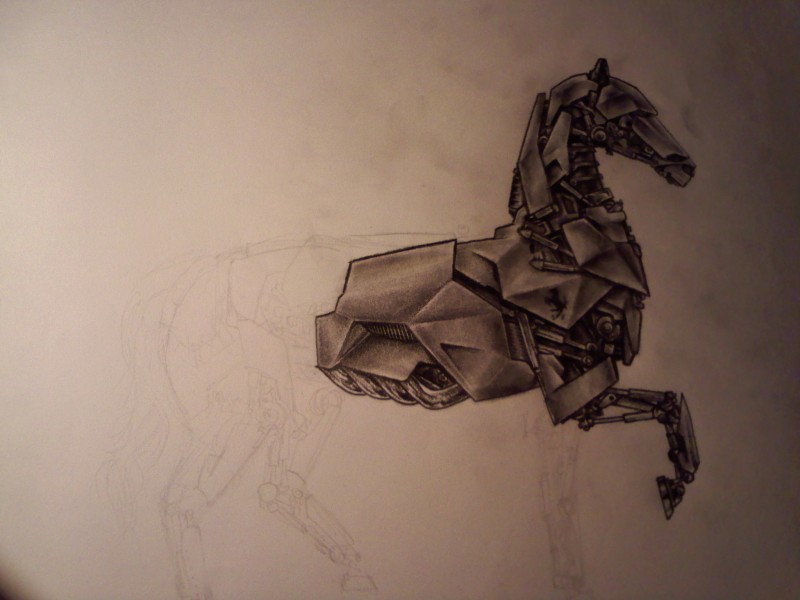 this is a robotic horse im drawing for art, its supposed to symbolize horsepower or something, no references used.