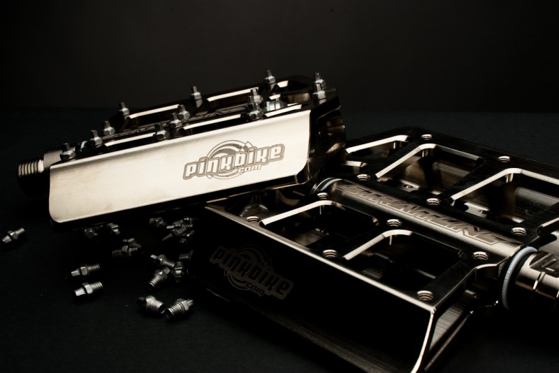 Custom Straitline Pinkbike Pedals - Nickle Plated with CrMo spindle.