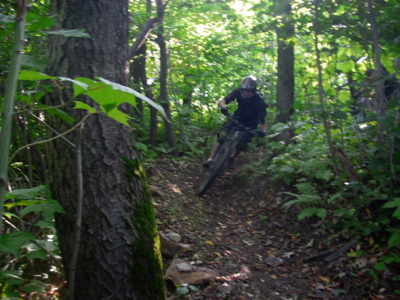 Tight berms in the woods.