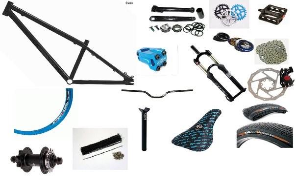 how im hoping my mtb build will look like, NS Traffic Frame, Pike 454, Alienation Runaway rims in blue, DMR Revolver hubs, Macniel Seat Post, Duo Rogue Status v2 seat, KHE Mac tires, Avid BB5 for rear, KMC 710 chain, 1664 Headset, We The People Royal cranks, kink sound Sprocket, Odyssey PC Plastics in black, WTP Supreme Stem in blue, NS District Bars in black