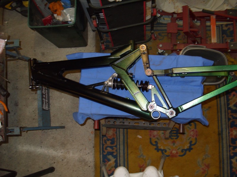 my frame nearly fully assembled with its new paintjob. (my feet in the bottom,lol)