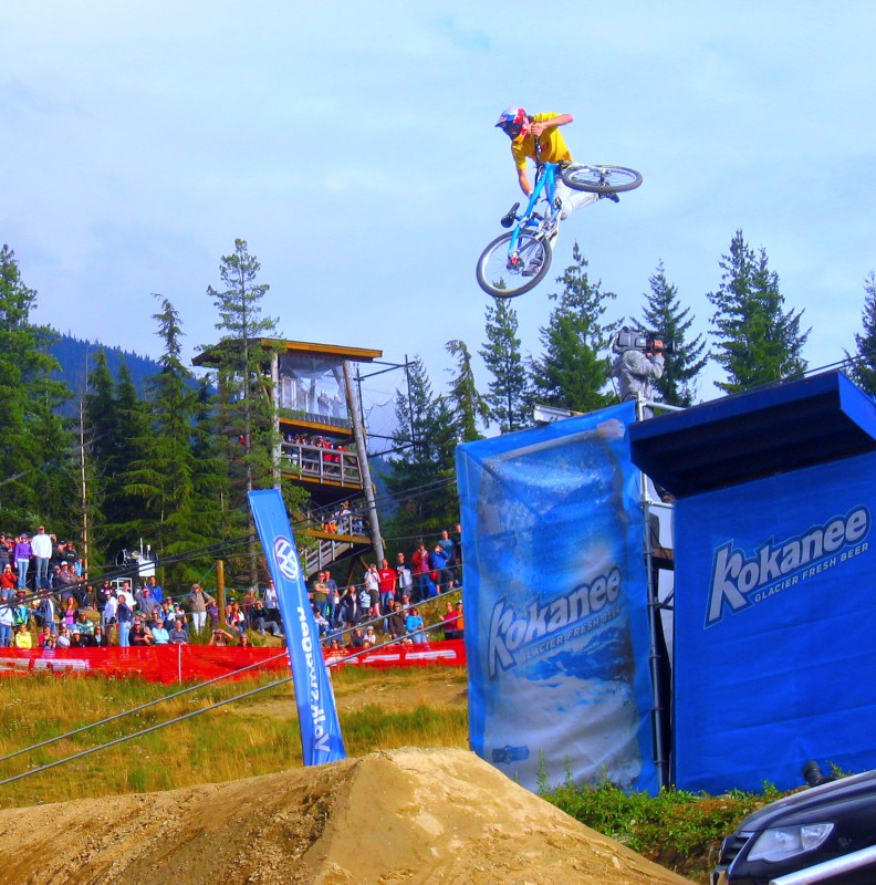 Brandon Semenuk doing a tail whip at Kokanee Crankworks on August 16 2009. Photo taken and edited by :Travis Halford
