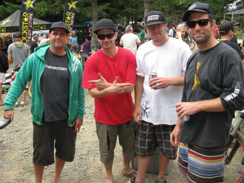 The POW Glove Company....Dan, Pete D, Nolan and John Kaiser with PBR's and hyped on the race.