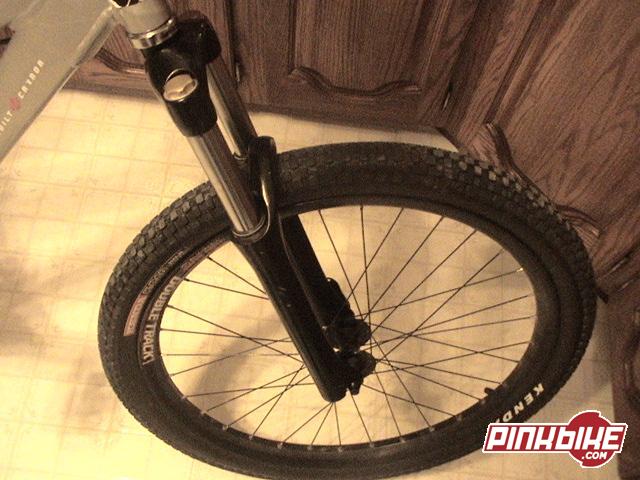 Front wheel and tire of my bike.