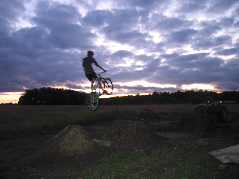 Photo of me hitting first jump in my new line of dirtjumps.