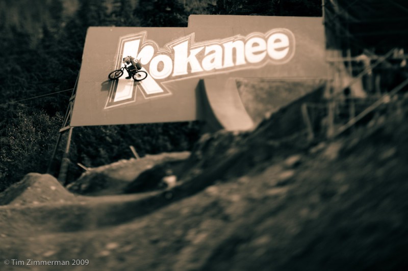 Mitch Chubey transfers off the Kokanee wall during the 2009 Kokanee Crankworx slopestyle in Whistler, BC.