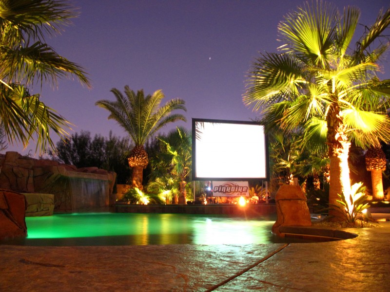 big screen by the pool