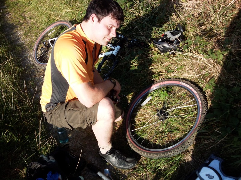 Poor old Martin and the only puncture of the day, he dint look very happy but we sorted it and the weather was warm and bright which helped!!