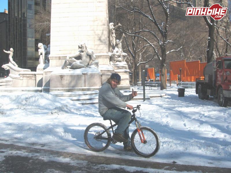 central park, me on the gimp. oohh snow, good stuff to ride on.