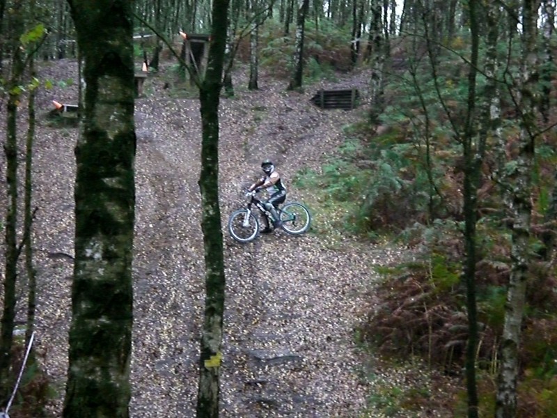 Riding the trails on a dry day, but the ground was wet and slippery :)