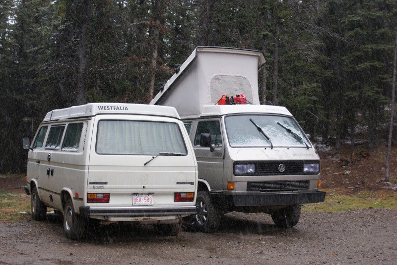Camping on top of Moose Mountain early September, it was snowing.