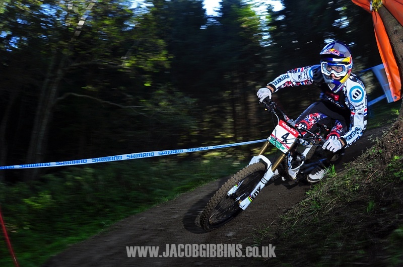This is a shot of Gee Atherton riding in the 09 world cup finals in Schladming. Lit with 3 flashes I just love the pure speed and focus that is obvious from his position and the panning. I knew as soon as I pressed the button this would be a good shot.