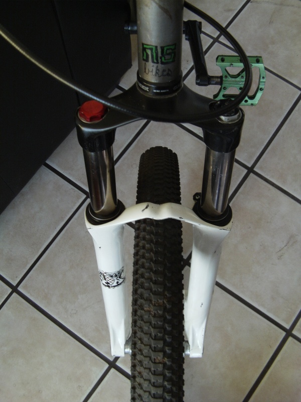 My new Marzocchi 4X fork.  It rides great with both air chambers filled.