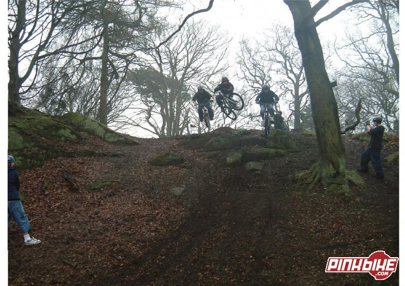 ross amrc and jason hitting the drops. the just about crashed at the bottom because ross decieded to table it. 