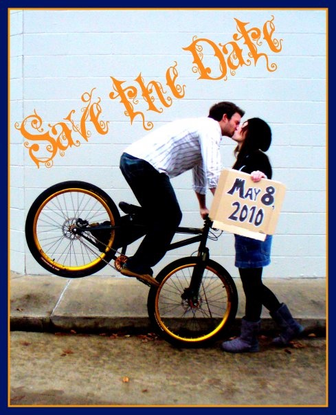 My fiancee and I's save the date picture, inspired by a picture we saw here on pinkbike.