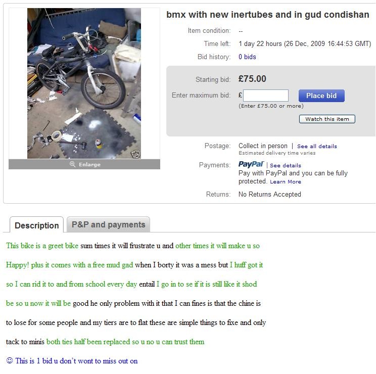This is a genuine advert I found on ebay while looking for a bmx.