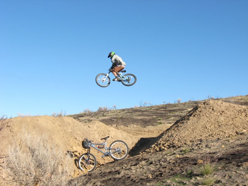 Hitting the canyon gap jump on the Stormin Mormon trail at the Eagle Bike Park in Idaho.