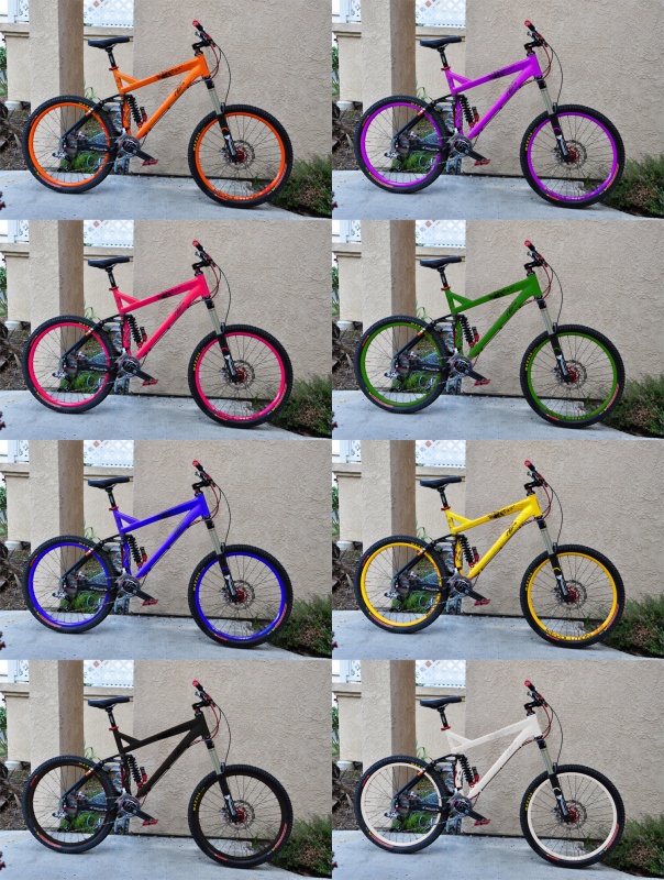 My bike is bright orange (uppermost left). I ate a pack of skittles today, and I thought “What would my bike look like in other obnoxiously bright colors?”. So I made this in Photoshop. It’s a Redemption Rainbow.